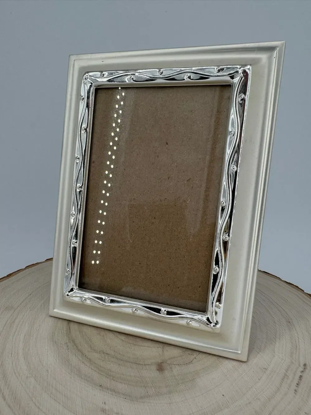 Fetco 3x5 Wedding Photo Frame Silver Ivory Bridal Pearl Tabletop Wall Frame